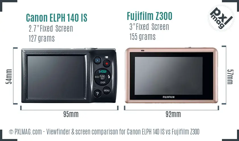 Canon ELPH 140 IS vs Fujifilm Z300 Screen and Viewfinder comparison