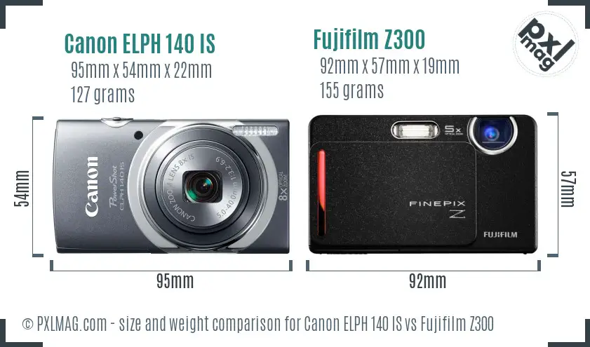 Canon ELPH 140 IS vs Fujifilm Z300 size comparison