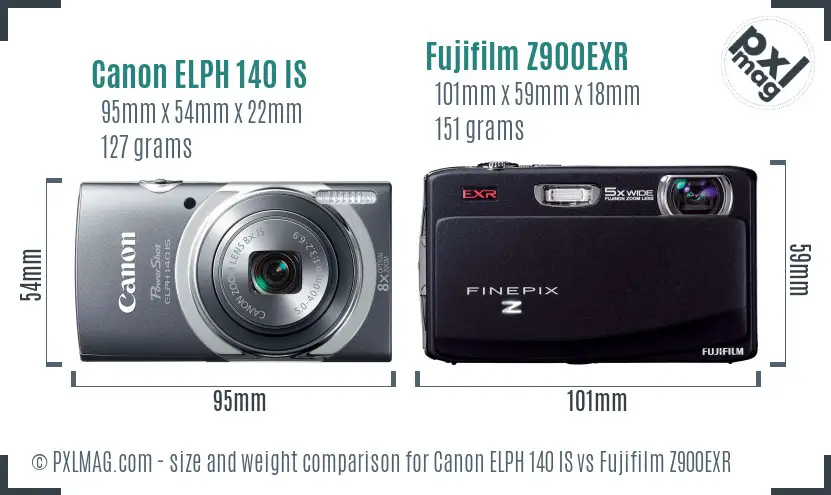 Canon ELPH 140 IS vs Fujifilm Z900EXR size comparison Canon ELPH 140 IS vs Fujifilm Z900EXR size comparison