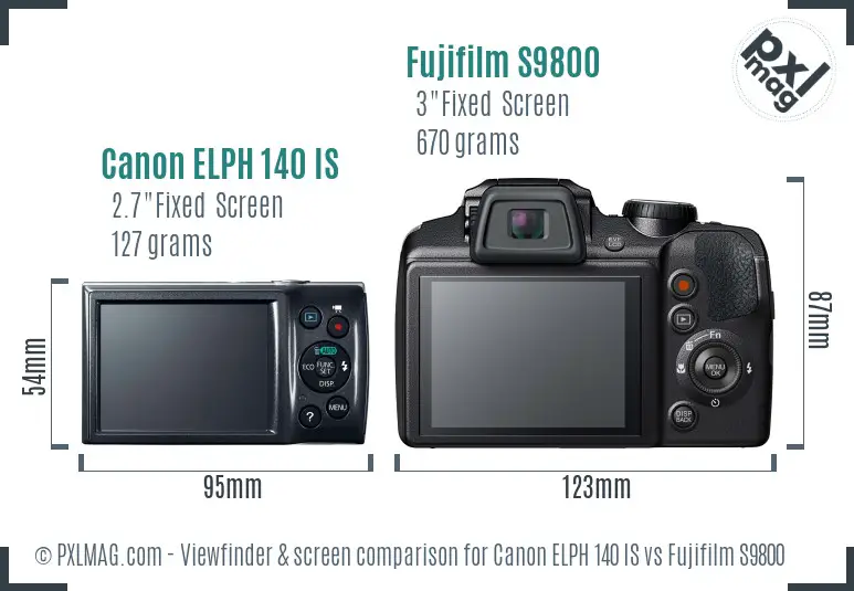 Canon ELPH 140 IS vs Fujifilm S9800 Screen and Viewfinder comparison