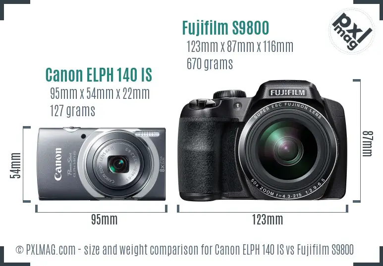 Canon ELPH 140 IS vs Fujifilm S9800 size comparison