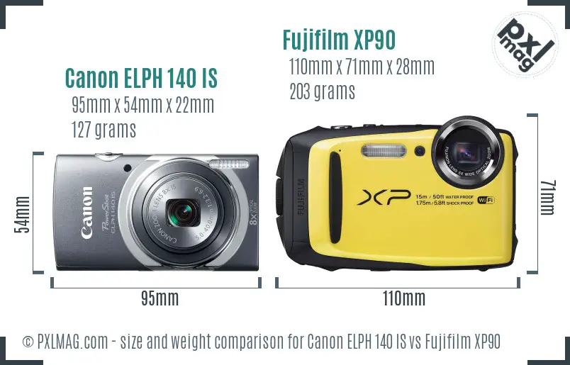 Canon ELPH 140 IS vs Fujifilm XP90 size comparison