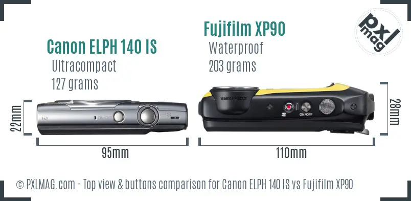 Canon ELPH 140 IS vs Fujifilm XP90 top view buttons comparison