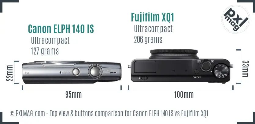 Canon ELPH 140 IS vs Fujifilm XQ1 top view buttons comparison