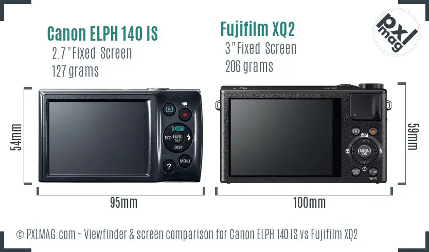 Canon ELPH 140 IS vs Fujifilm XQ2 Screen and Viewfinder comparison