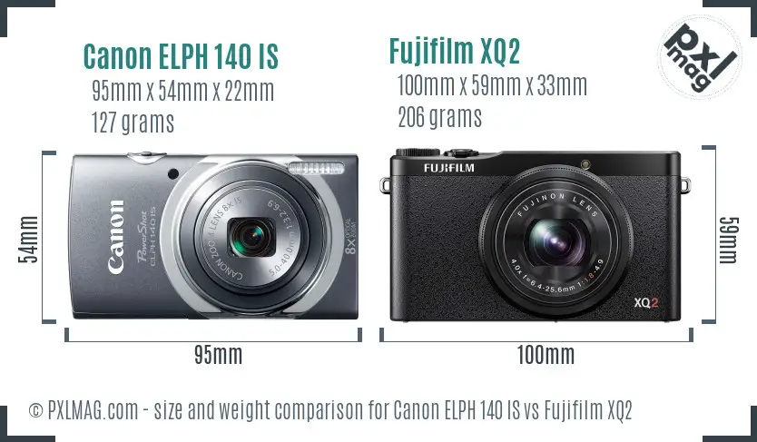 Canon ELPH 140 IS vs Fujifilm XQ2 size comparison