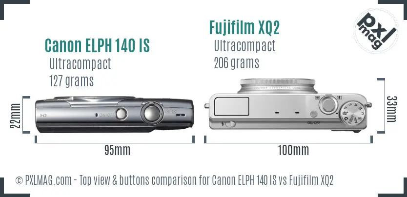 Canon ELPH 140 IS vs Fujifilm XQ2 top view buttons comparison