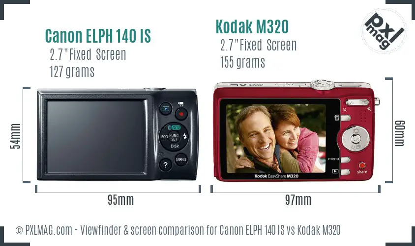 Canon ELPH 140 IS vs Kodak M320 Screen and Viewfinder comparison Canon ELPH 140 IS vs Kodak M320 Screen and Viewfinder comparison
