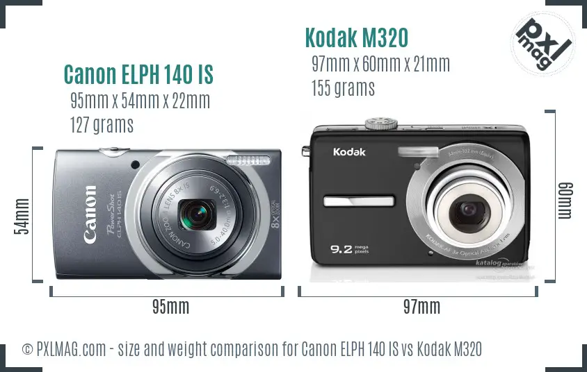 Canon ELPH 140 IS vs Kodak M320 size comparison Canon ELPH 140 IS vs Kodak M320 size comparison