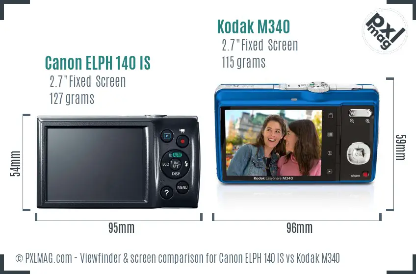 Canon ELPH 140 IS vs Kodak M340 Screen and Viewfinder comparison