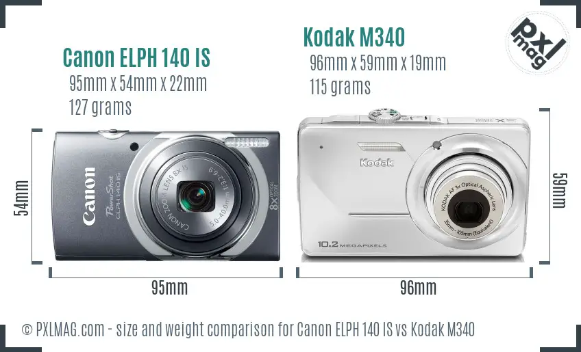 Canon ELPH 140 IS vs Kodak M340 size comparison