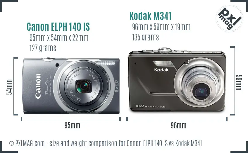 Canon ELPH 140 IS vs Kodak M341 size comparison