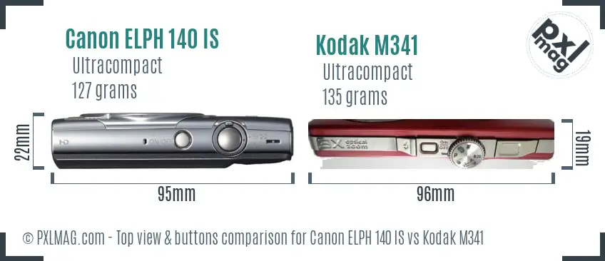 Canon ELPH 140 IS vs Kodak M341 top view buttons comparison