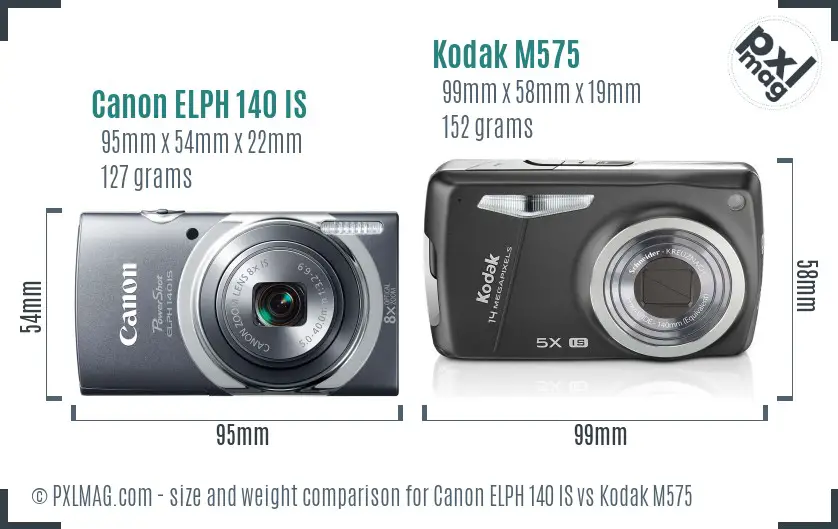 Canon ELPH 140 IS vs Kodak M575 size comparison