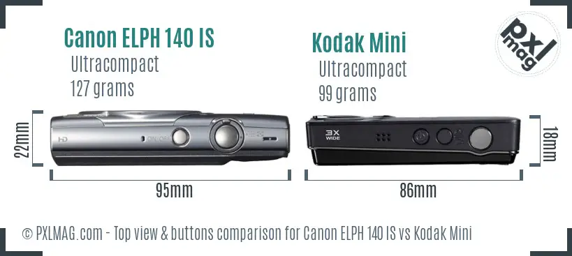 Canon ELPH 140 IS vs Kodak Mini top view buttons comparison