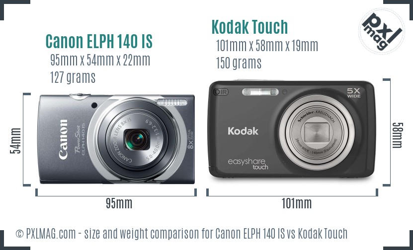Canon ELPH 140 IS vs Kodak Touch size comparison