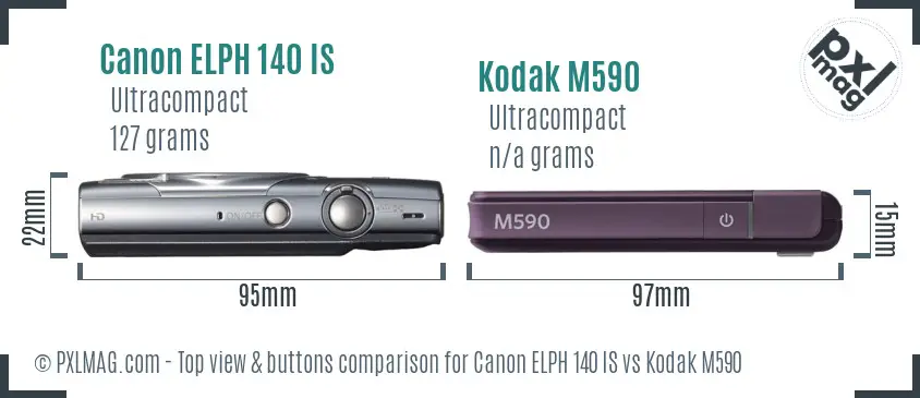 Canon ELPH 140 IS vs Kodak M590 top view buttons comparison