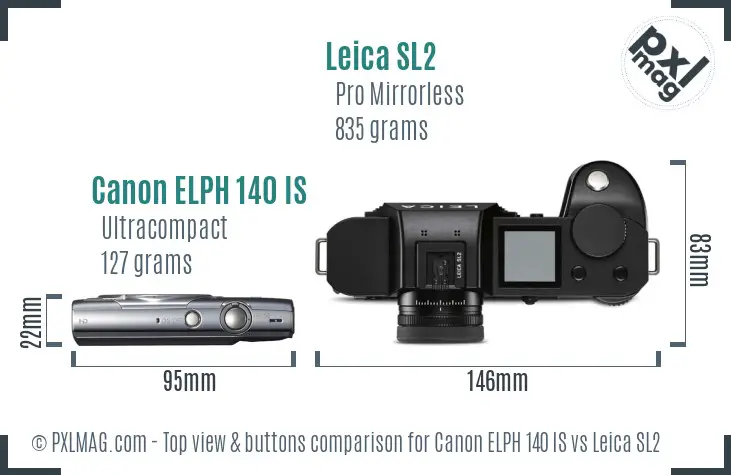 Canon ELPH 140 IS vs Leica SL2 top view buttons comparison