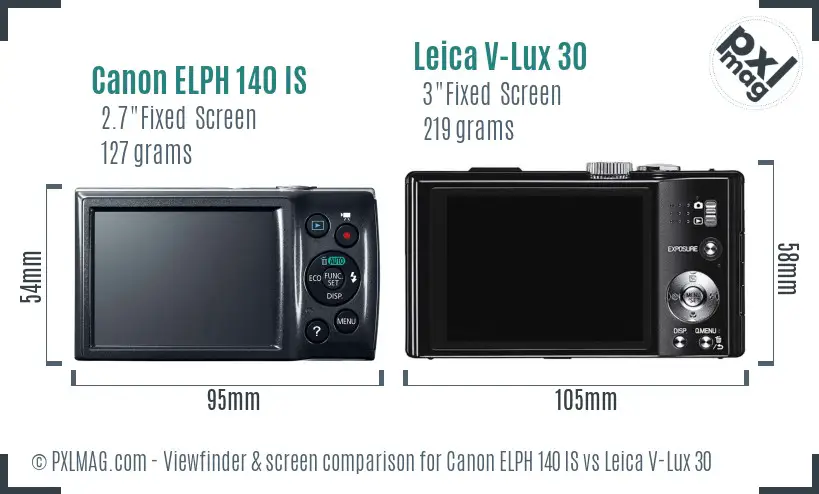 Canon ELPH 140 IS vs Leica V-Lux 30 Screen and Viewfinder comparison