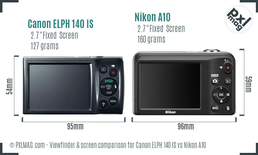 Canon ELPH 140 IS vs Nikon A10 Screen and Viewfinder comparison