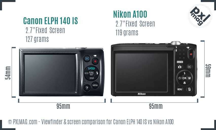 Canon ELPH 140 IS vs Nikon A100 Screen and Viewfinder comparison