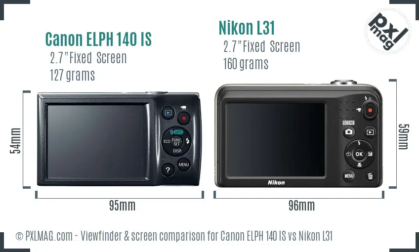 Canon ELPH 140 IS vs Nikon L31 Screen and Viewfinder comparison