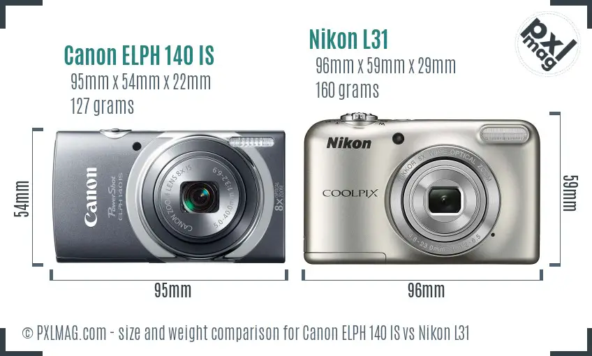 Canon ELPH 140 IS vs Nikon L31 size comparison