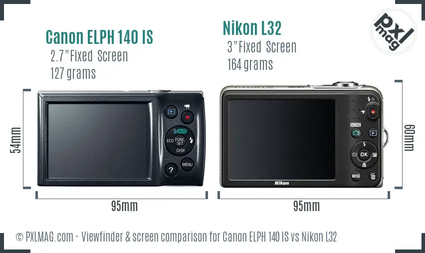 Canon ELPH 140 IS vs Nikon L32 Screen and Viewfinder comparison
