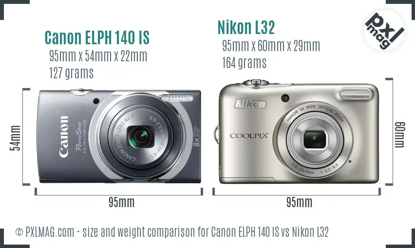 Canon ELPH 140 IS vs Nikon L32 size comparison