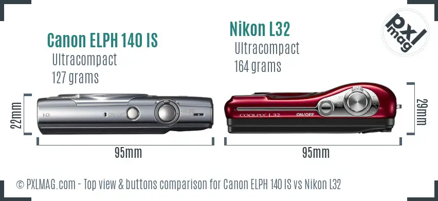 Canon ELPH 140 IS vs Nikon L32 top view buttons comparison