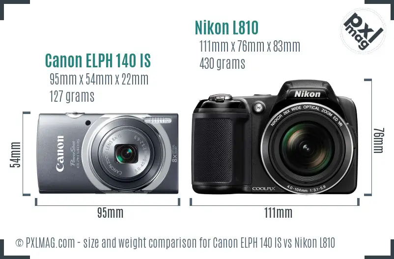 Canon ELPH 140 IS vs Nikon L810 size comparison