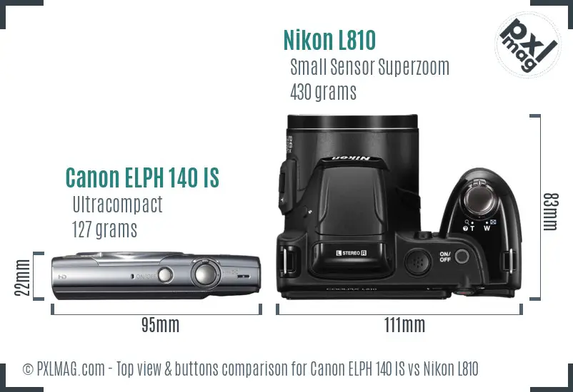Canon ELPH 140 IS vs Nikon L810 top view buttons comparison