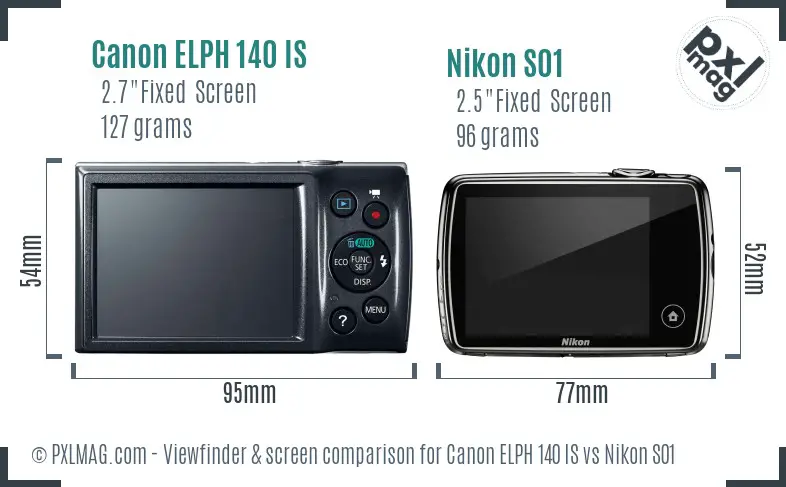Canon ELPH 140 IS vs Nikon S01 Screen and Viewfinder comparison