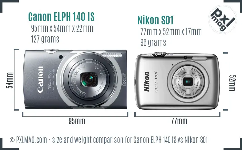 Canon ELPH 140 IS vs Nikon S01 size comparison