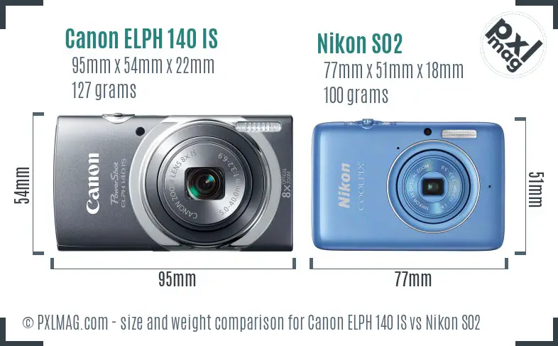 Canon ELPH 140 IS vs Nikon S02 size comparison