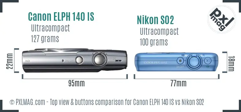 Canon ELPH 140 IS vs Nikon S02 top view buttons comparison