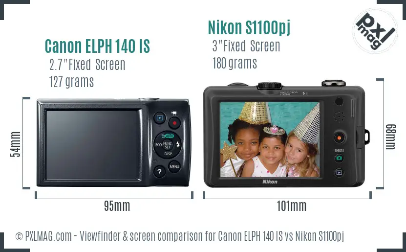 Canon ELPH 140 IS vs Nikon S1100pj Screen and Viewfinder comparison