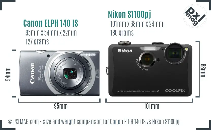 Canon ELPH 140 IS vs Nikon S1100pj size comparison