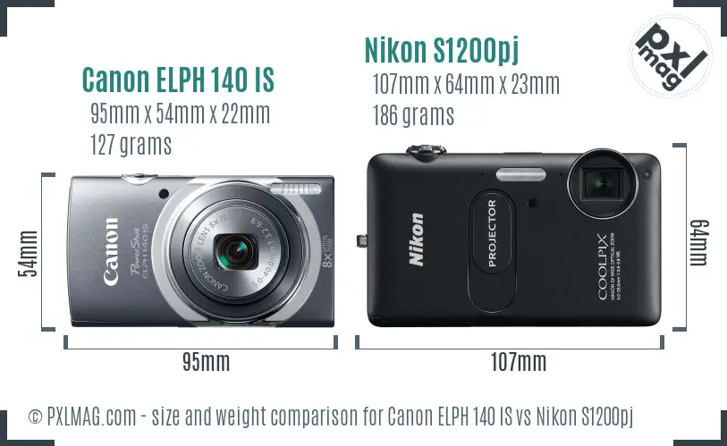 Canon ELPH 140 IS vs Nikon S1200pj size comparison