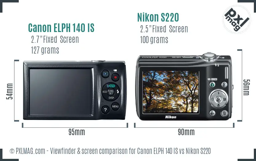 Canon ELPH 140 IS vs Nikon S220 Screen and Viewfinder comparison