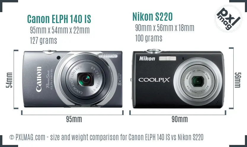 Canon ELPH 140 IS vs Nikon S220 size comparison
