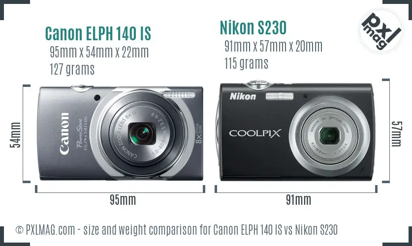 Canon ELPH 140 IS vs Nikon S230 size comparison