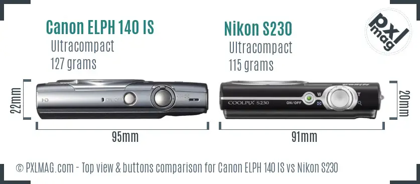 Canon ELPH 140 IS vs Nikon S230 top view buttons comparison