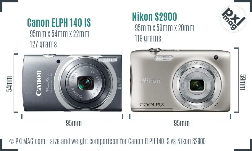 Canon ELPH 140 IS vs Nikon S2900 size comparison