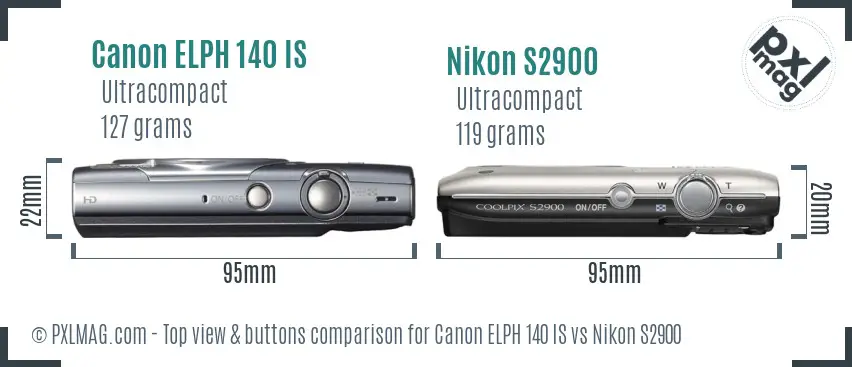 Canon ELPH 140 IS vs Nikon S2900 top view buttons comparison