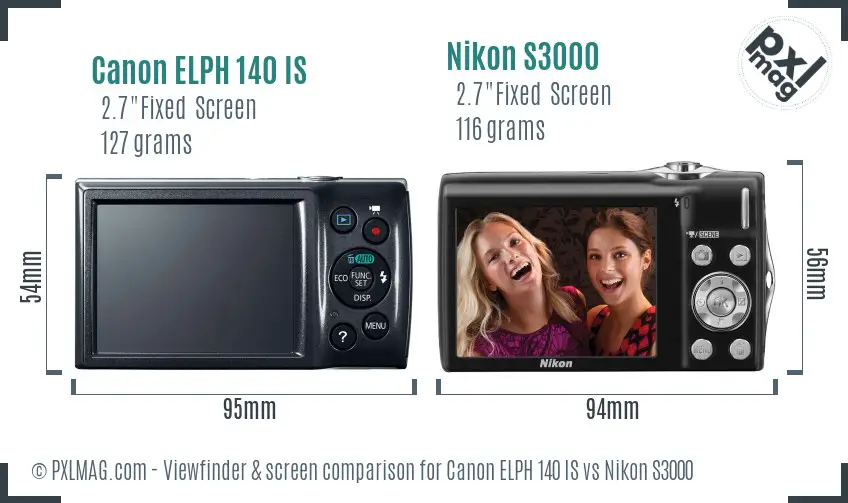 Canon ELPH 140 IS vs Nikon S3000 Screen and Viewfinder comparison