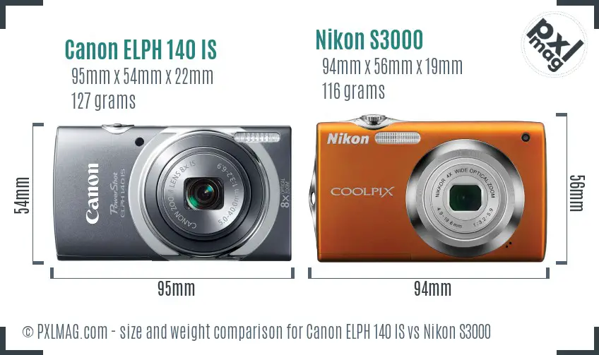 Canon ELPH 140 IS vs Nikon S3000 size comparison