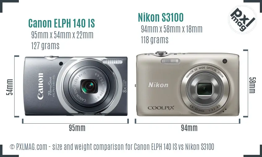 Canon ELPH 140 IS vs Nikon S3100 size comparison