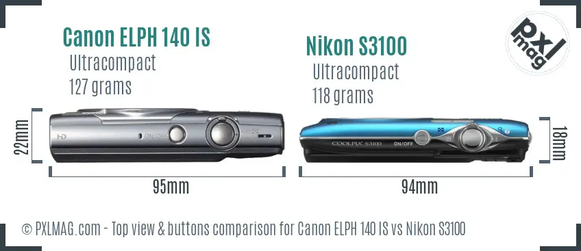 Canon ELPH 140 IS vs Nikon S3100 top view buttons comparison