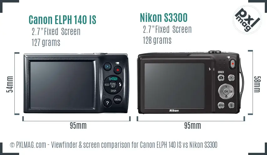 Canon ELPH 140 IS vs Nikon S3300 Screen and Viewfinder comparison